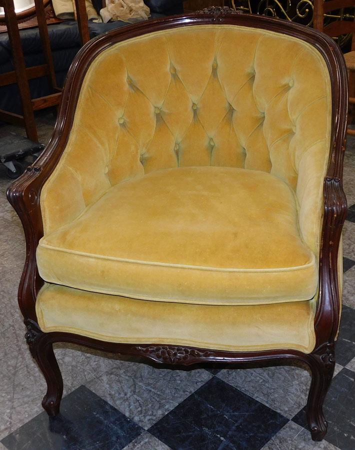 Carved Walnut & Upholstered French Tub Chair (1 of 3)