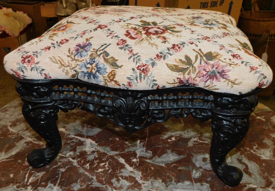 Cast Iron Upholstered Top Foot Stool (1 of 2)