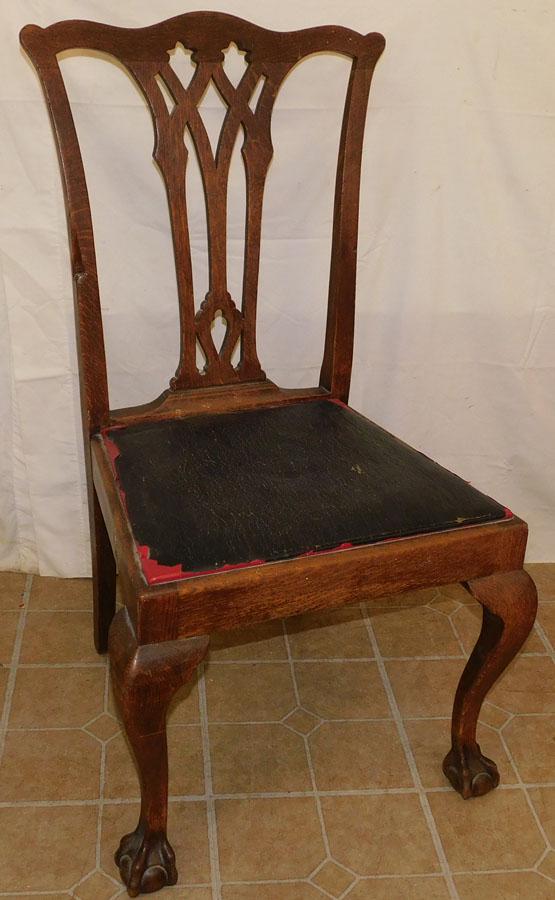 Antique Oak Ball & Claw Chippendale Side Chair: Antique Oak Ball & Claw Chippendale Side Chair. 38 3/4" H