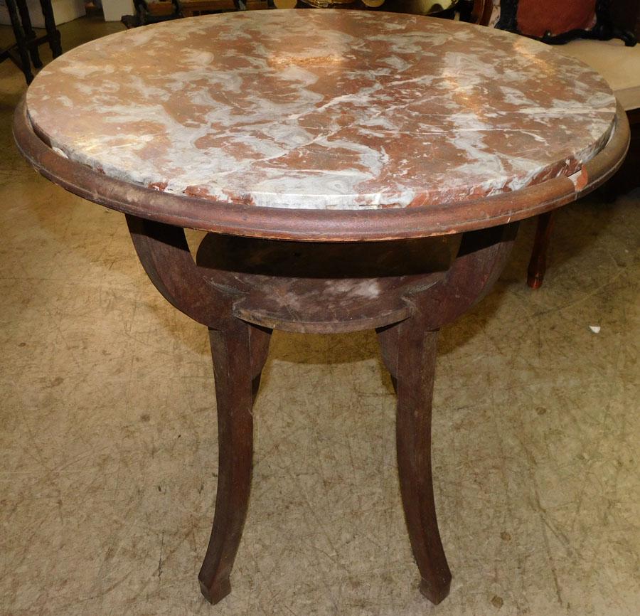 Round Walnut Marble Top Table: Round Walnut Marble Top Table . 25" Dia. 28 1/2" H
