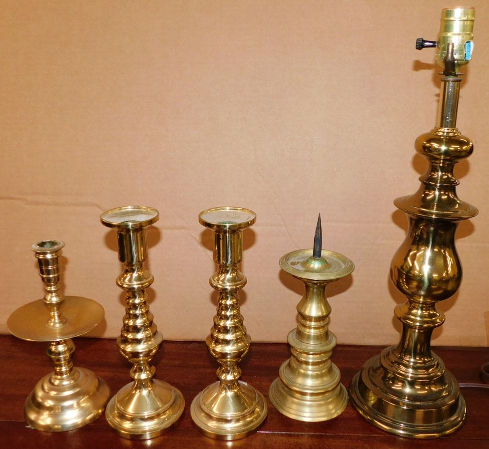 Lot of Brass Candlesticks & Brass Lamp (1 of 1)