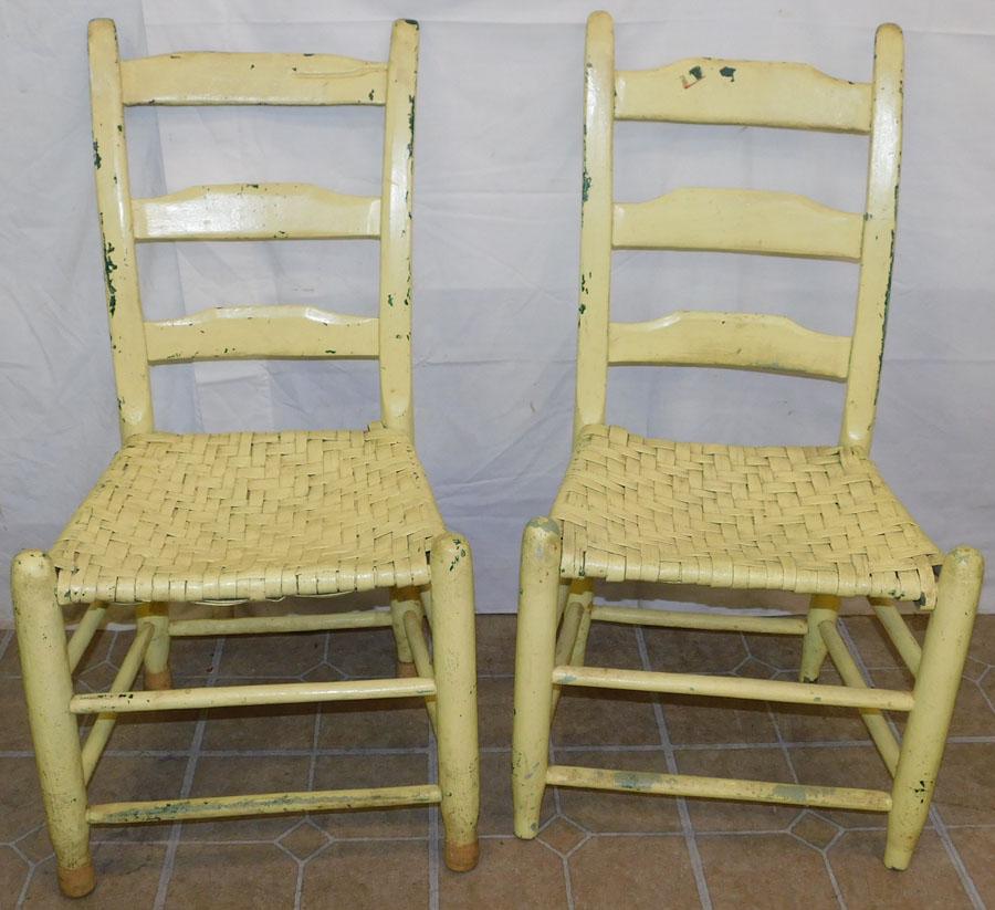 Pair of Antique Painted Ladder Back Chairs (1 of 2)