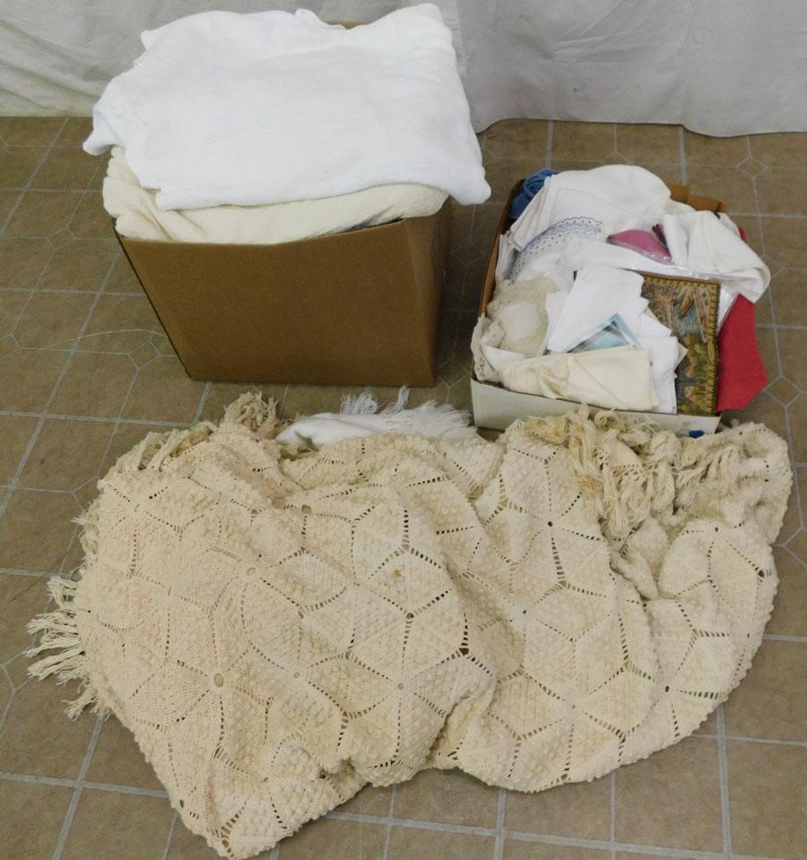 Lot of Linens & Crocheted Bed Spread (1 of 5)