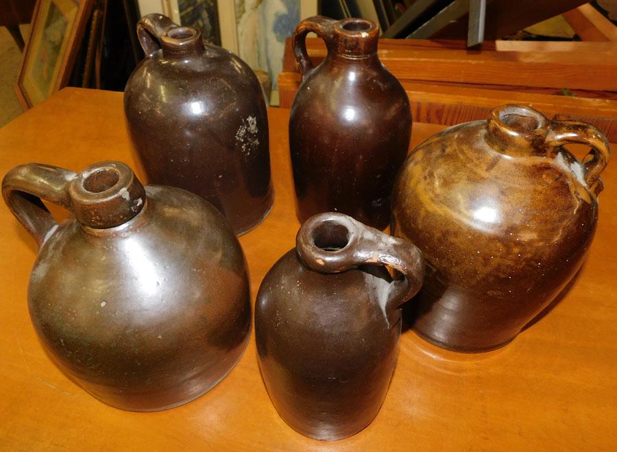 Lot of 5 Ironstone Whiskey Jugs (1 of 3)