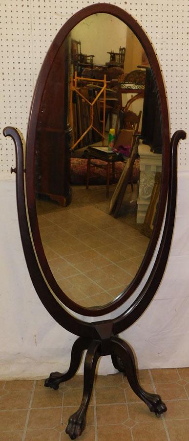 Mahogany Claw Foot Cheval Mirror: Mahogany Claw Foot Cheval Mirror . 32 3/4" W 70 1/4" H