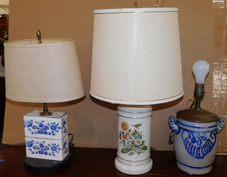 Ironstone Jar Made Into Lamp, 2 Porcelain Lamps: Ironstone Jar Made Into Lamp, 2 Porcelain Lamps. Up to 24" H