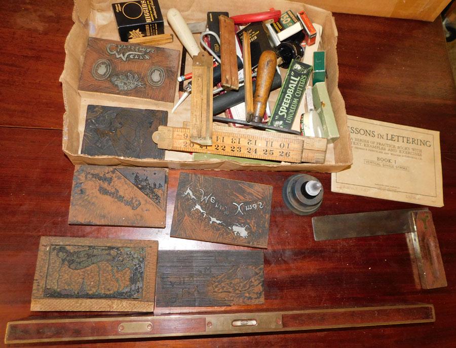 Ink Block Stamp, 3 Rulers, Brass & Mahogany Level (1 of 4)