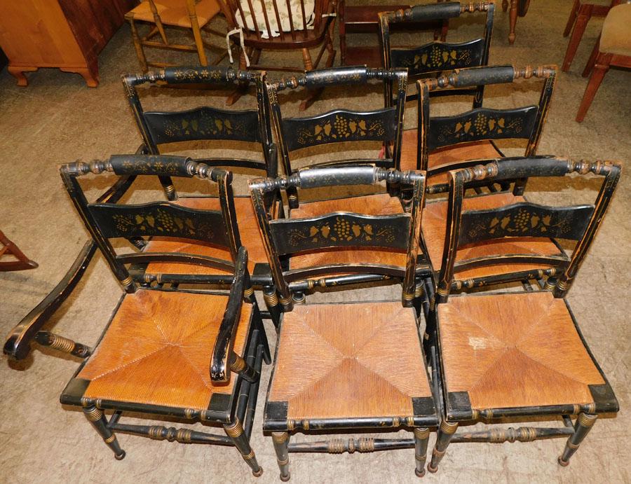 Set of 7 Hitchcock Decorated Dining Chairs: Set of 7 Hitchcock Decorated Dining Chairs. 34 3/4" H