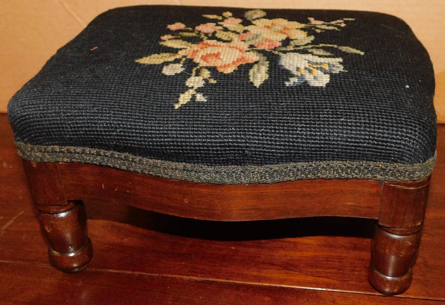 Walnut Needlepoint Foot Stool (1 of 2)