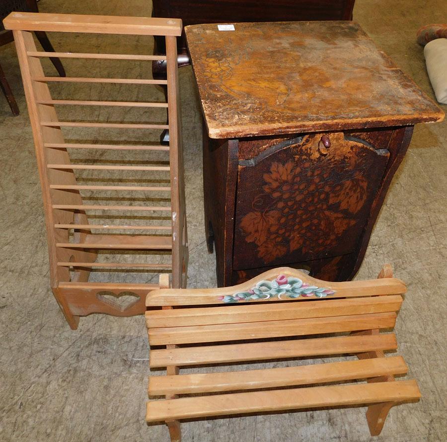 Antique Wood Commode, Pine Doll Bench, & Rack (1 of 2)