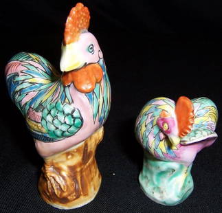 Two turn of century Chinese roosters: Two turn of century Chinese roosters, marked China (4", 2 3/4")