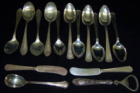 (15) Pieces of sterling: (15) Pieces of sterling (14 spoons, 1 bottle opener - 8.59 troy oz.)