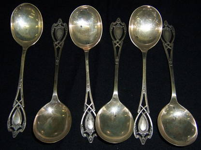 (6) Sterling cream soup spoons: (6) Sterling cream soup spoons- Monticello pattern by Lundt (7.32 troy oz.)