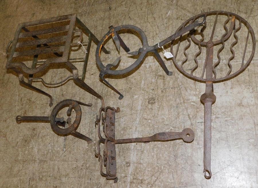3 19th C Wrought Iron Trivets, Toast Rack, Footman (1 of 2)