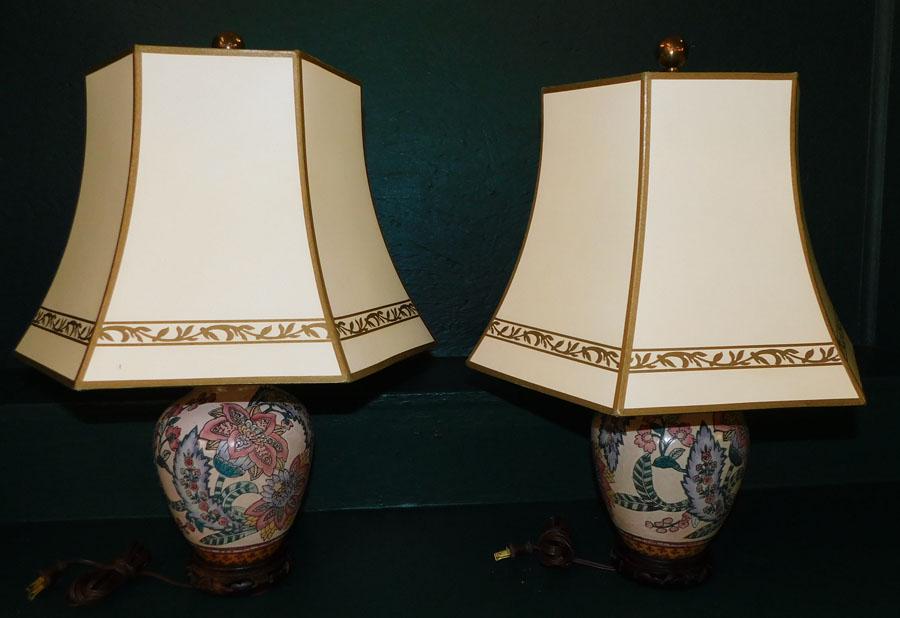 Pr Paint Decorated Porcelain Vases Made Into Lamps (1 of 5)