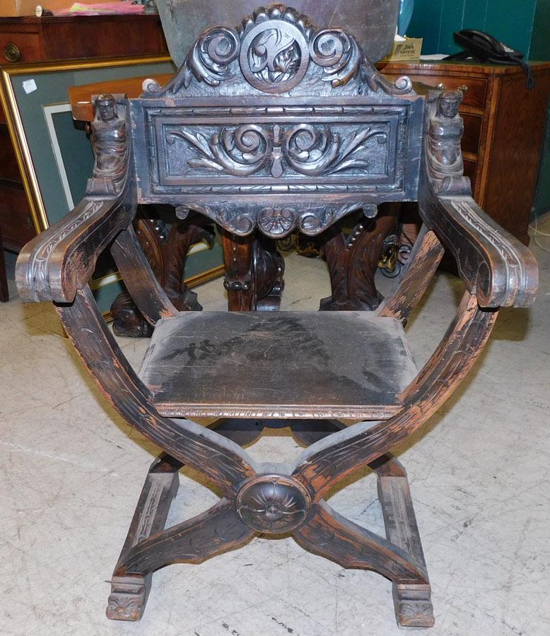 Walnut Carved Continental Arm Chair (1 of 5)