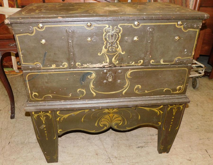 19th C Paint Decorated Coffer On Stand (1 of 14)
