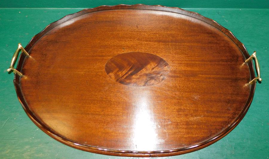 Mahogany Gallery Tray W/ Brass Handles (1 of 3)