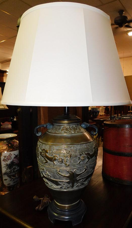 Painted Metal Urn Made Into Lamp (1 of 2)