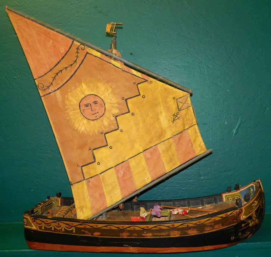 Paint Decorated Wooden Sail Boat: Paint Decorated Wooden Sail Boat. 30" W 29" H