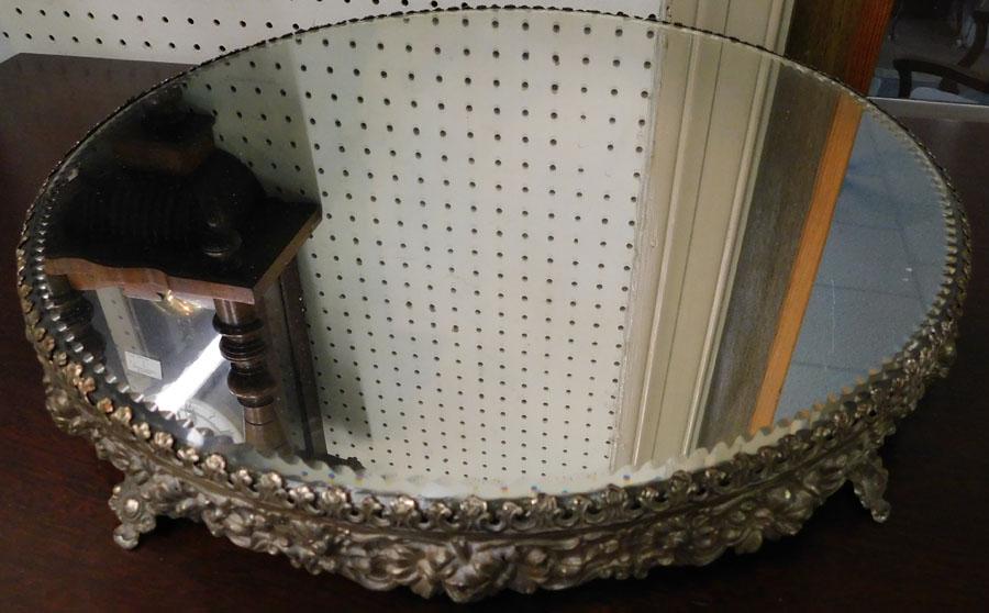 Antique Silver Plate Repousse Mirrored Plateau (1 of 4)