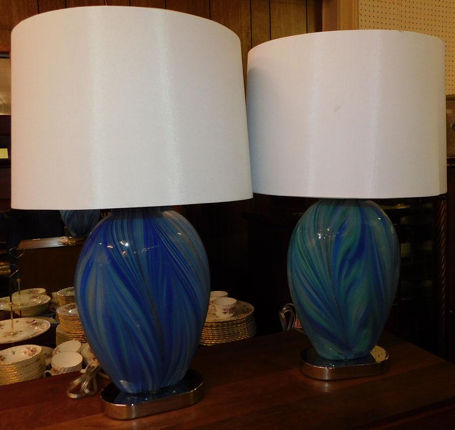Pair Modern Art Glass Vases Made Into Lamps (1 of 2)