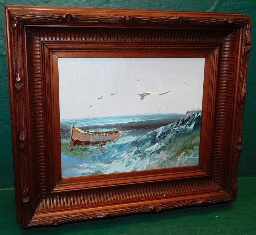 Walnut Shadow Box Framed OOC Ocean Scene (1 of 4)