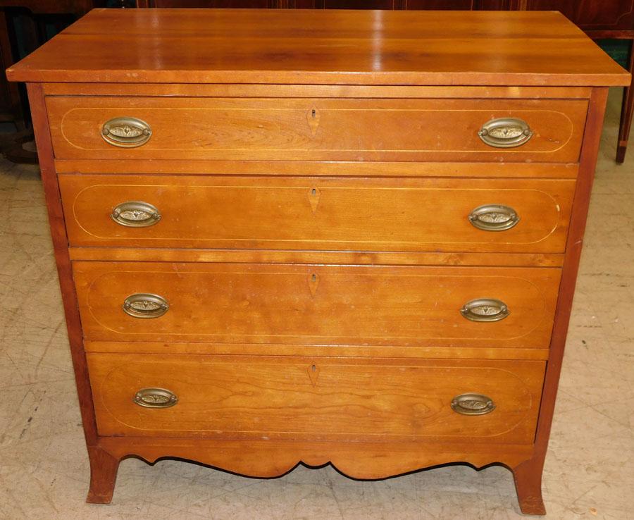 19th C Cherry Inlay 4 Drawer Bachelor's Chest (1 of 7)