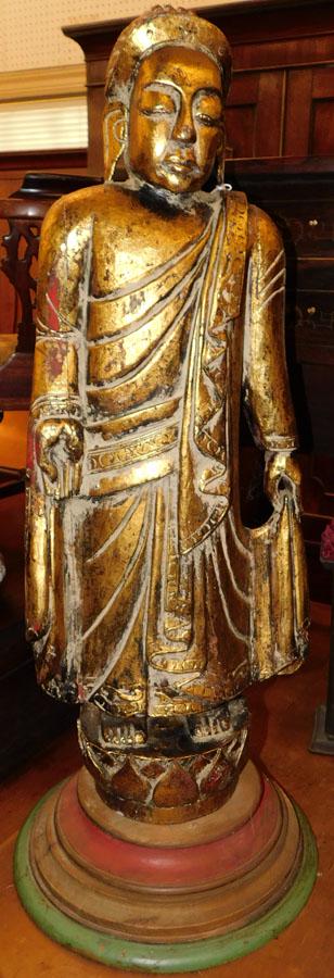 Gilt Wood Carved Oriental Buddha On Painted Stand (1 of 2)
