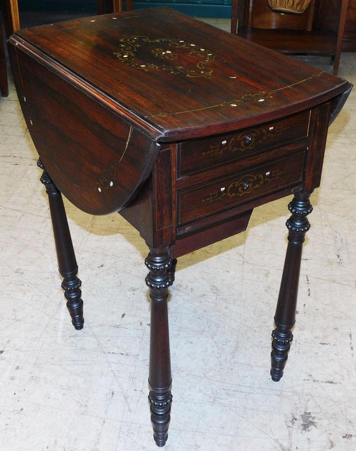 19th C Rosewood Inlay Sewing Stand (1 of 7)