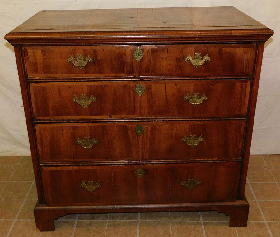 19th C Burl Walnut 4 Drawer Chest (1 of 6)