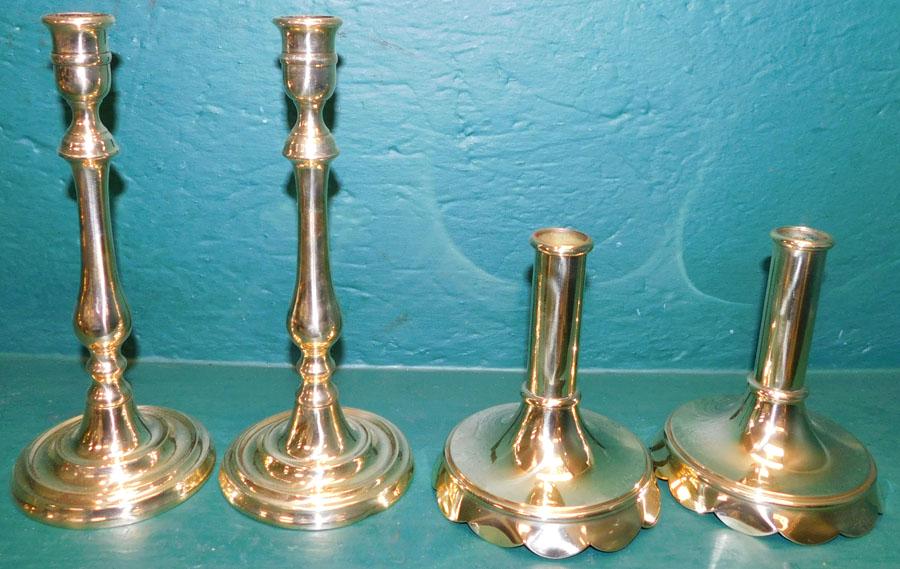 Two Pairs Antique Round Base Candlesticks (1 of 2)