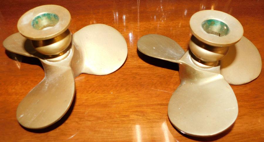 Pair Cast Brass Propellor Candlesticks (1 of 1)