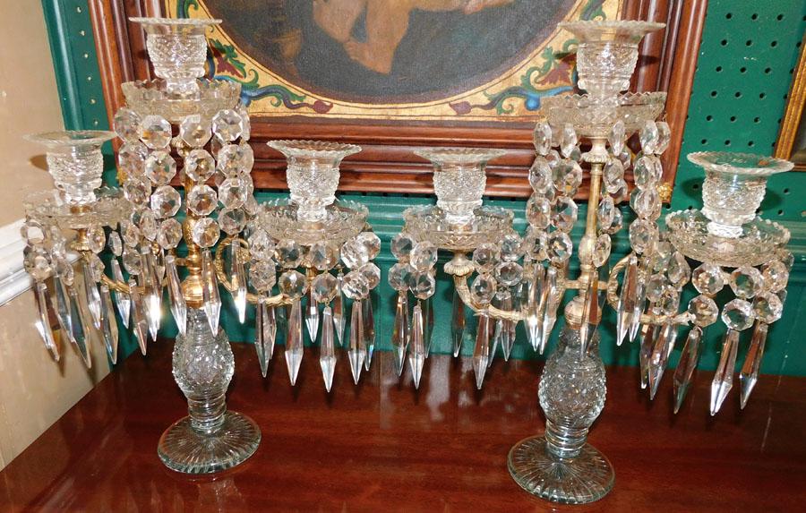 Pair Anglo-Irish Cut Glass & Gilt Bronze Candelabra (1 of 6)