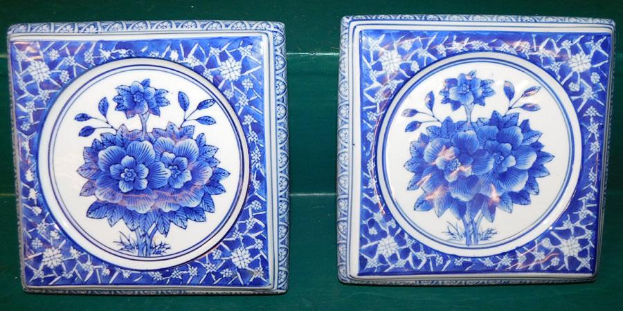 Two Blue & White Contemporary Trivets: Two Blue & White Contemporary Trivets. 8" X 8"