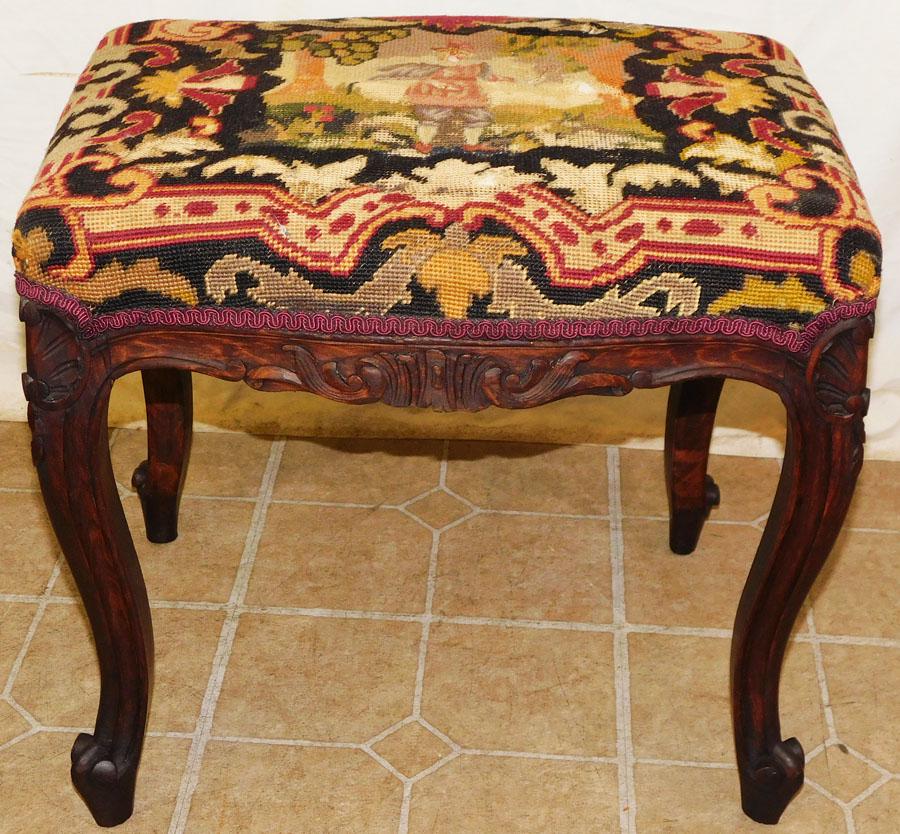 Walnut Carved French Needlepoint Stool (1 of 4)
