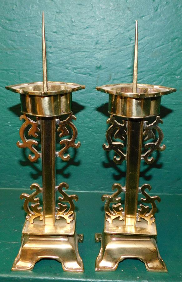 Pair Antique Oriental Brass Candlesticks (1 of 4)