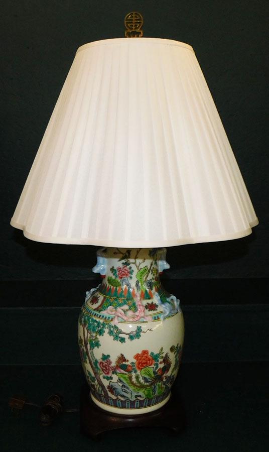 Oriental Paint Decorated Porcelain Vase Made Into Lamp (1 of 4)