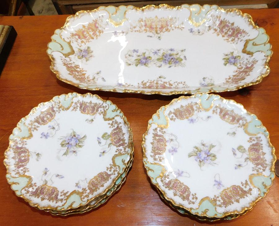 7 Pc Limoges Green & Gold Dessert Set (1 of 3)