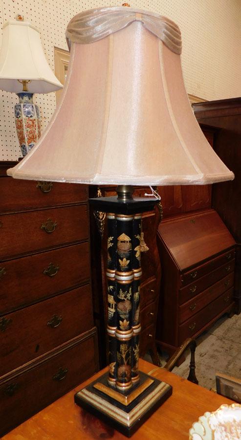 Black Lacquered Chinese Lamp W/ Custom Shade (1 of 2)
