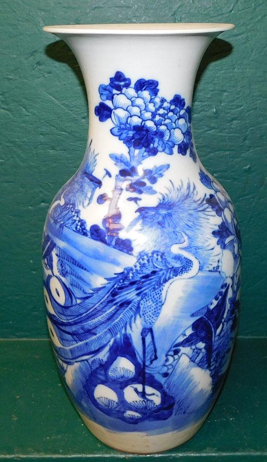 Oriental Blue & White Porcelain Vase W/ Crane Motif (1 of 5)