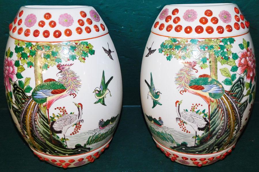 Pair Oriental Paint Decorated Wall Pockets (1 of 7)