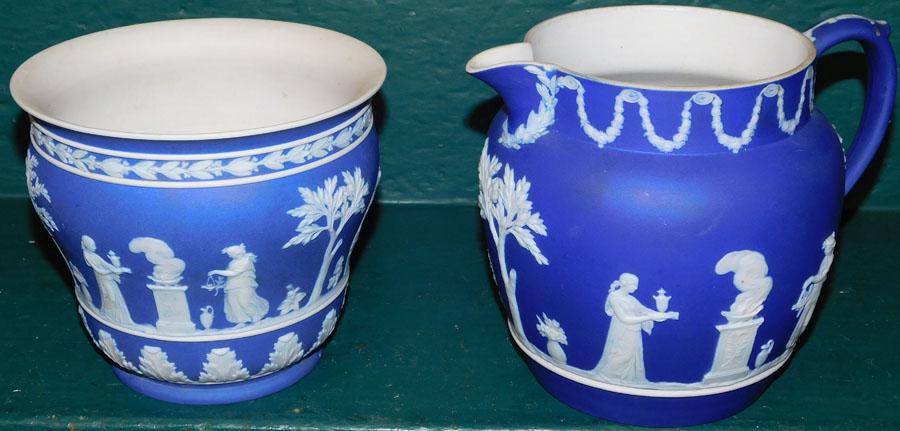 Dark Blue Wedgwood Jasperware Pitcher & Cache Pot (1 of 3)
