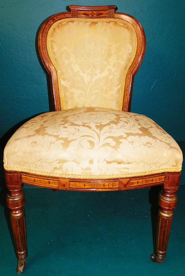 Antique Mahogany Inlay & Upholstered Side Chair (1 of 6)