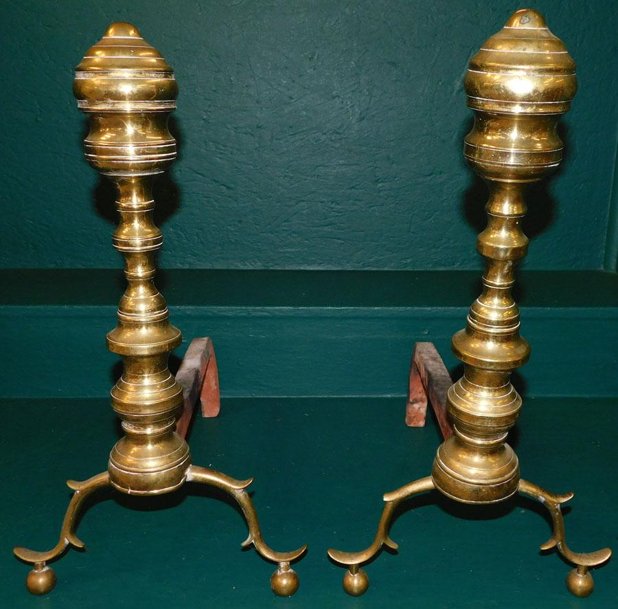 Pair 19th C Brass Andirons (1 of 2)