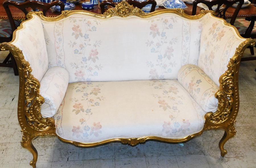 19th C Ornate French Gold Gilt Wood Carved Settee (1 of 8)