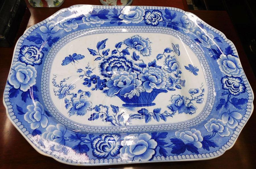 19th C English Blue & White Well & Tree Platter (1 of 2)