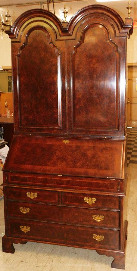 19th C Burl Walnut Bonnet Top Secretary W/ Fitted Int (1 of 13)