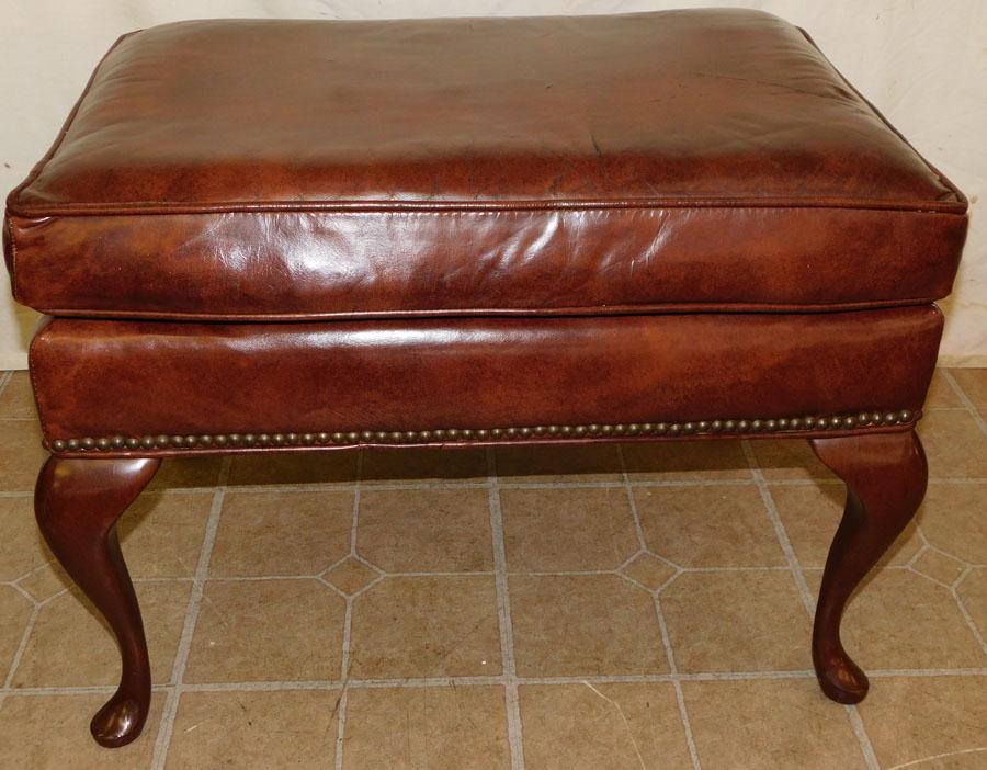 Mahogany Queen Anne Leather Ottoman (1 of 4)