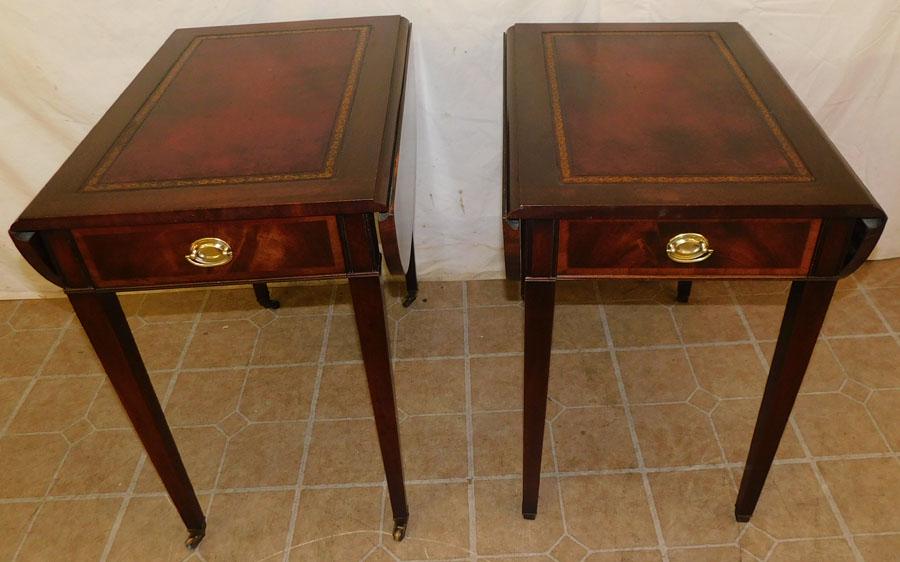Pair Mahogany Tooled Leather Top Pembroke Tables (1 of 5)